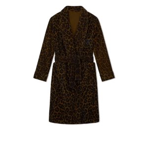 Bata De Baño Tom Ford Leopard Printed Towelling Shawl Collar Hombre Marrones Oscuro | 532-GSVJXY