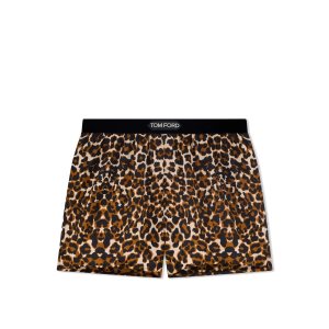 Bata De Baño Tom Ford Reflected Leopard Pattern Silk Satin Mujer Negras Beige | 156-FSKHGL