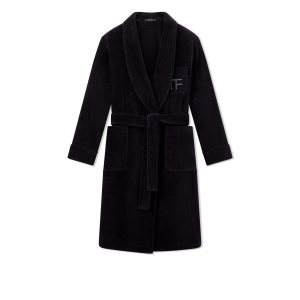 Bata De Baño Tom Ford Solid Towelling Shawl Collar Hombre Negras | 826-HENOWX