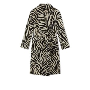 Bata De Baño Tom Ford Zebra Jacquard Towelling Algodon Mujer Negras Beige | 873-HDFABN