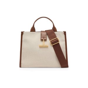 Bolsa De Hombro Tom Ford Lona And Cuero Tara Medium Top Handle Mujer Marrones | 092-LIKCMF