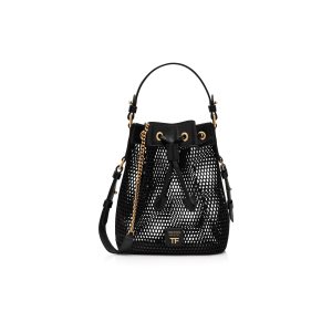 Bolsa De Hombro Tom Ford Mesh And Cuero Disco Small Bucket On Chain Mujer Negras | 641-BGSZXH