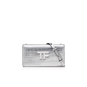Bolsa De Hombro Tom Ford Metallic Cuero Tf Mini Mujer Plateadas | 965-RQTMCY