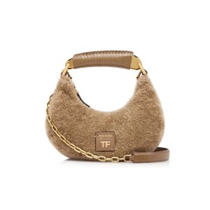 Bolsa De Hombro Tom Ford Shearling Bianca Mini Hobo Mujer Beige | 473-VMHDLO