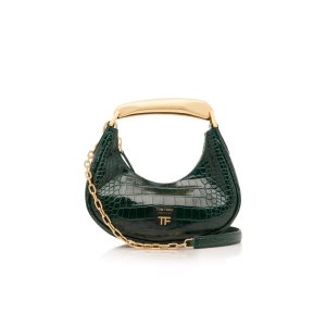 Bolsa De Hombro Tom Ford Shiny Stamped Crocodile Cuero Bianca Mini Hobo Mujer Turquesa Verde | 158-JSOQFD