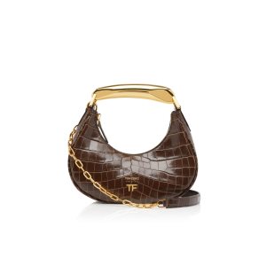 Bolsa De Hombro Tom Ford Shiny Stamped Crocodile Cuero Bianca Mini Hobo Mujer Marrones | 237-PVKWLJ