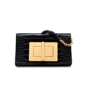 Bolsa De Hombro Tom Ford Shiny Stamped Crocodile Cuero Natalia Mini Mujer Negras | 762-YTLZFE