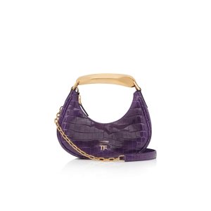 Bolsa De Hombro Tom Ford Shiny Stamped Crocodile Cuero Bianca Mini Hobo Mujer Moradas | 982-LTGCMB
