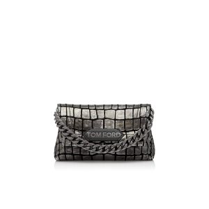 Bolso Clutch Tom Ford Metallic Printed Cuero Label Mujer Plateadas Negras | 823-WBAPIV