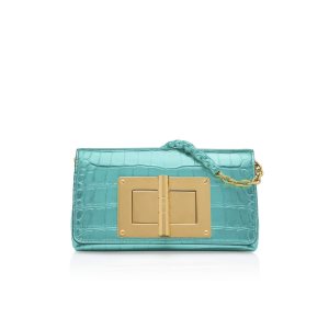 Bolso Clutch Tom Ford Metallic Stamped Cuero Natalia Mujer Azules | 318-QXAPDT