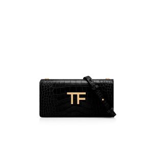 Bolso Clutch Tom Ford Shiny Stamped Crocodile Cuero Tf Mujer Negras | 284-XFWPMI