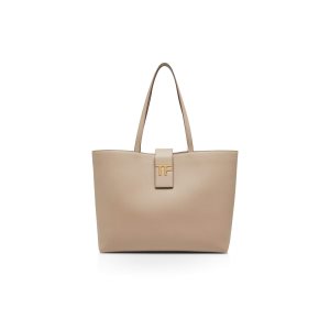 Bolso Tote Tom Ford Grain Cuero Tf Small E/W Mujer Gris Marrones | 279-DJUQLK