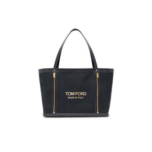 Bolso Tote Tom Ford Textured Lona T Screw Mujer Negras Doradas | 308-LPFTCW
