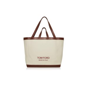Bolso Tote Tom Ford Textured Lona T Screw Medium Mujer Blancas | 785-UCLVTQ
