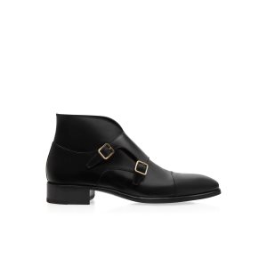 Botas Tom Ford Burnished Cuero Elkan Monk Correa Hombre Negras | 260-AJFQMG