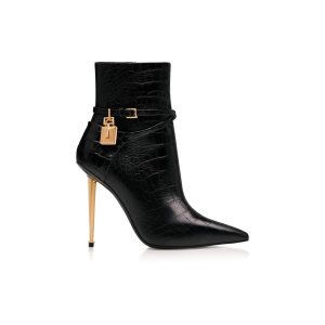 Botas Tom Ford Shiny Stamped Crocodile Cuero Padlock Mujer Negras | 829-VIJULO
