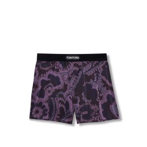 Bragas Tom Ford 70'S Paisley Floral Silk Boxer Hombre Moradas Oscuro | 896-JHKMBU