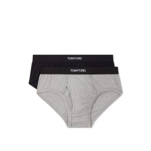 Bragas Tom Ford Algodon Two Pack Boxer Hombre Negras Gris | 714-TOKRSJ