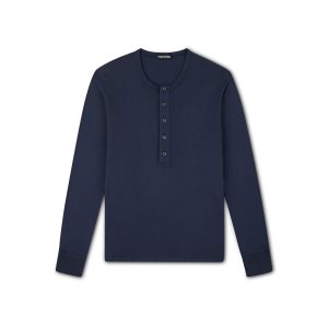 Camisas Tom Ford Algodon Modal Henley Hombre Azules | 432-OJARWT
