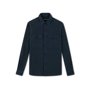 Camisas Tom Ford Algodon Satin Overshirt Hombre Azul Marino | 576-VYQHCI
