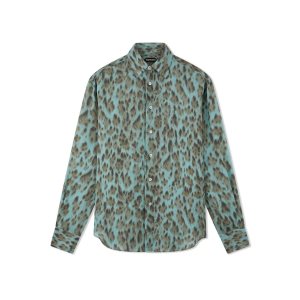 Camisas Tom Ford Cheetah Crepe De Chine Fluid Fit Hombre Azules Claro | 692-NLWPAG