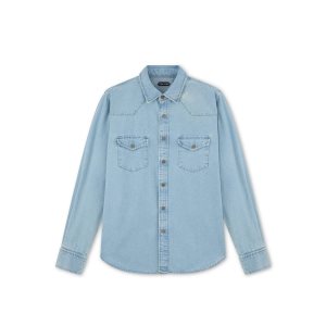 Camisas Tom Ford Denim Regular Fit Hombre Azules Claro | 647-VINDUR