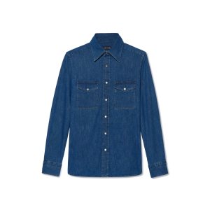 Camisas Tom Ford Denim Slim Fit Hombre Azules | 795-AWFDEB