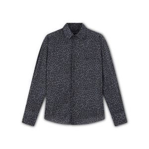 Camisas Tom Ford Leopard Print Fluid Fit Hombre Gris Azules | 604-QUIZXN