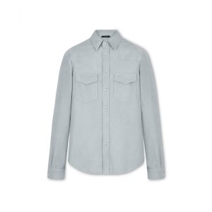 Camisas Tom Ford Light Gamuza Western Hombre Azules | 710-JPBYUD