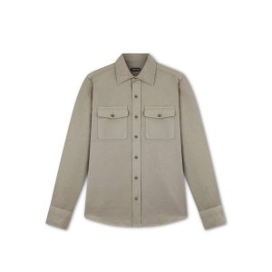 Camisas Tom Ford Linen Algodon Military Fit Hombre Gris Marrones | 724-TBAJNL