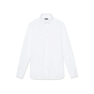 Camisas Tom Ford Poplin Slim Fit Metal Bar Evening Hombre Blancas | 713-KFMHYX