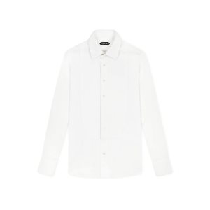 Camisas Tom Ford Poplin Slim Fit Piquet Plastron Evening Hombre Blancas | 140-MGELCH
