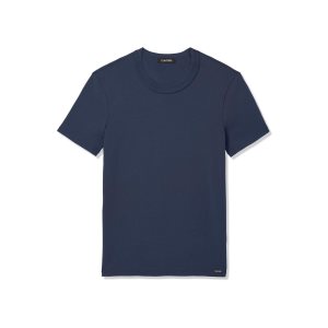 Camiseta Tom Ford Algodon Crewneck Hombre Azules Oscuro | 396-KEXNUQ