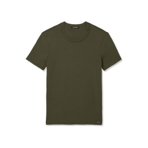Camiseta Tom Ford Algodon Crewneck Hombre Marrones Verde Oliva | 697-DRYWHV