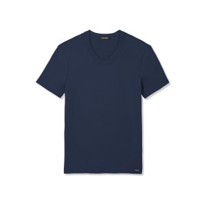 Camiseta Tom Ford Algodon V-neck Hombre Azules Oscuro | 348-OLTFGQ