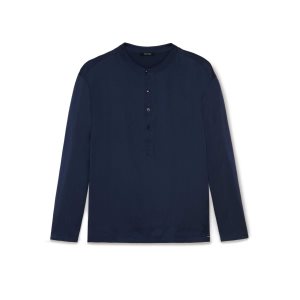 Camiseta Tom Ford Silk Pajama Henley Hombre Azules | 109-CSZQXA