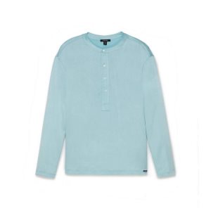 Camiseta Tom Ford Silk Pajama Henley Hombre Azules | 801-EWZXCB
