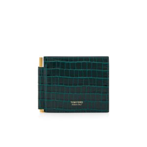Carteras Pequeñas Tom Ford Glossy Printed Croc Money Clip Wallet Hombre Verde Oliva | 490-WICKHS