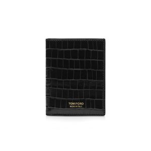 Carteras Pequeñas Tom Ford Glossy Printed Croc Folding Cardholder Hombre Negras | 508-FUNCXR
