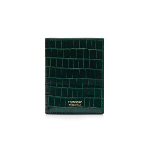 Carteras Pequeñas Tom Ford Glossy Printed Croc Folding Cardholder Hombre Verde Oliva | 608-PKIVTL