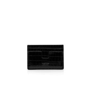 Carteras Pequeñas Tom Ford Glossy Printed Croc Classic Cardholder Hombre Negras | 742-OBAPWN