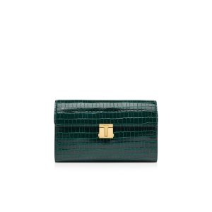 Carteras Pequeñas Tom Ford Glossy Printed Croc 001 Pouch Hombre Verde Oliva | 846-MSXPWG