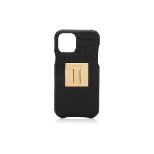 Carteras Pequeñas Tom Ford Glossy Printed Croc 001 Iphone Xii Case Hombre Negras | 978-ANFXJD
