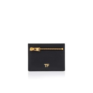 Carteras Pequeñas Tom Ford Grain Cuero Classic Tf Card Holder With Zipped Pocket Mujer Negras | 475-NYQGKU