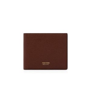Carteras Pequeñas Tom Ford Grain Cuero Classic Bifold Wallet Hombre Marrones | 789-ADOGHE