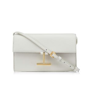 Carteras Pequeñas Tom Ford Grain Cuero Tara Wallet On Correa Mujer Chalk | 736-WNATBG