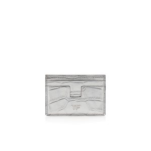 Carteras Pequeñas Tom Ford Metallic Stamped Cuero Classic Tf Card Holder Mujer Plateadas | 476-NJBGHM