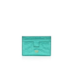 Carteras Pequeñas Tom Ford Metallic Stamped Cuero Classic Tf Card Holder Mujer Azules | 572-EXAGVT