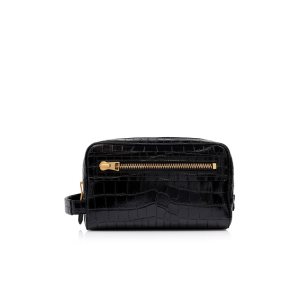 Carteras Pequeñas Tom Ford Printed Alligator Cuero Toiletry Case Hombre Negras | 618-WMRKGD