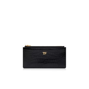 Carteras Pequeñas Tom Ford Shiny Stamped Crocodile Cuero Classic Tf Multifunctional Wallet Mujer Negras | 389-ZUGRSH
